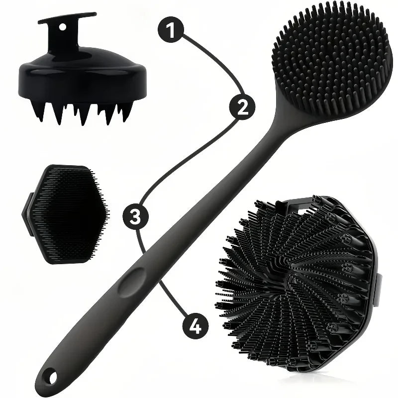 Long Handle Silicone Bath Brush Set
