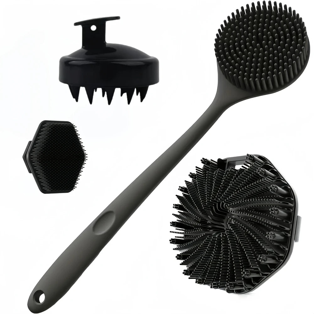Long Handle Silicone Bath Brush Set